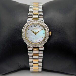 Citizen Eco Drive B023-S065003 Two Tone MOP Dial Crystal Bezel Ladies Watch